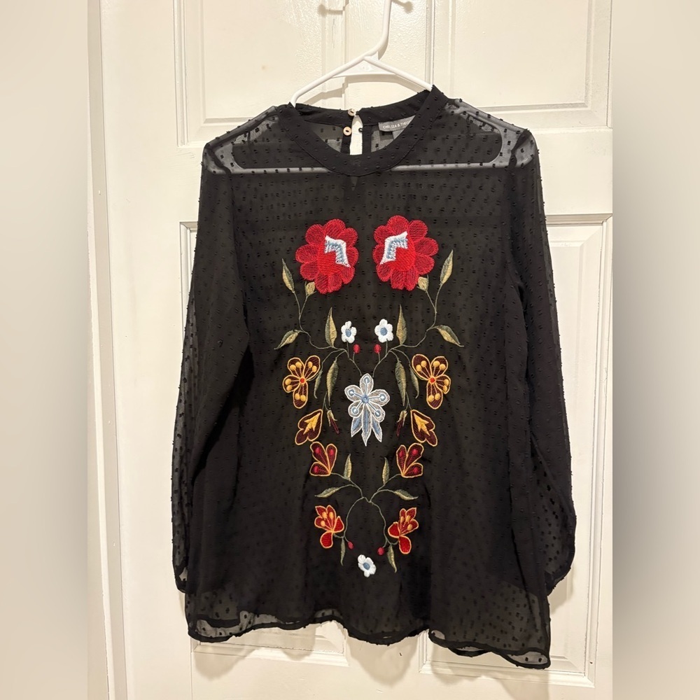 Embroidered Black Sheer Top